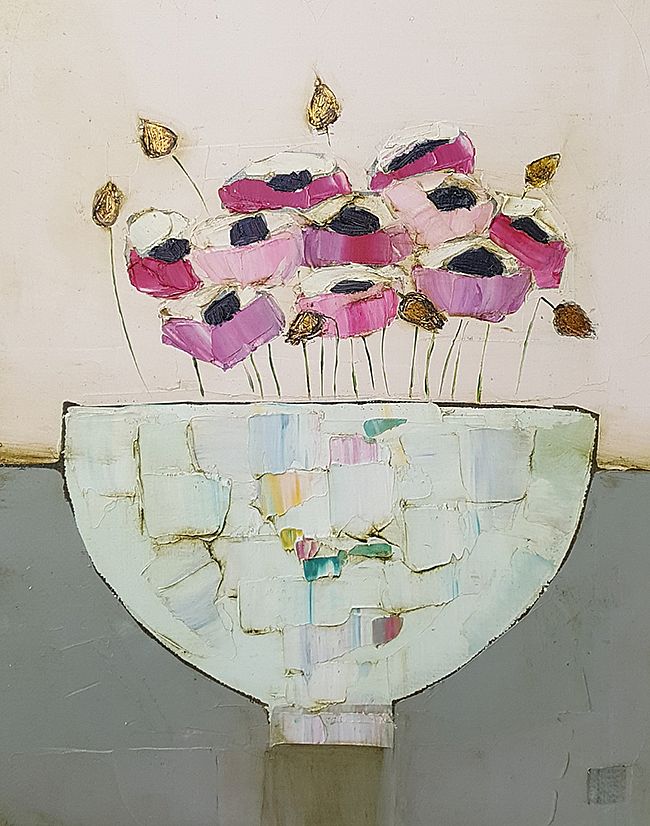 Eithne  Roberts - Little bowl of pinks on grey